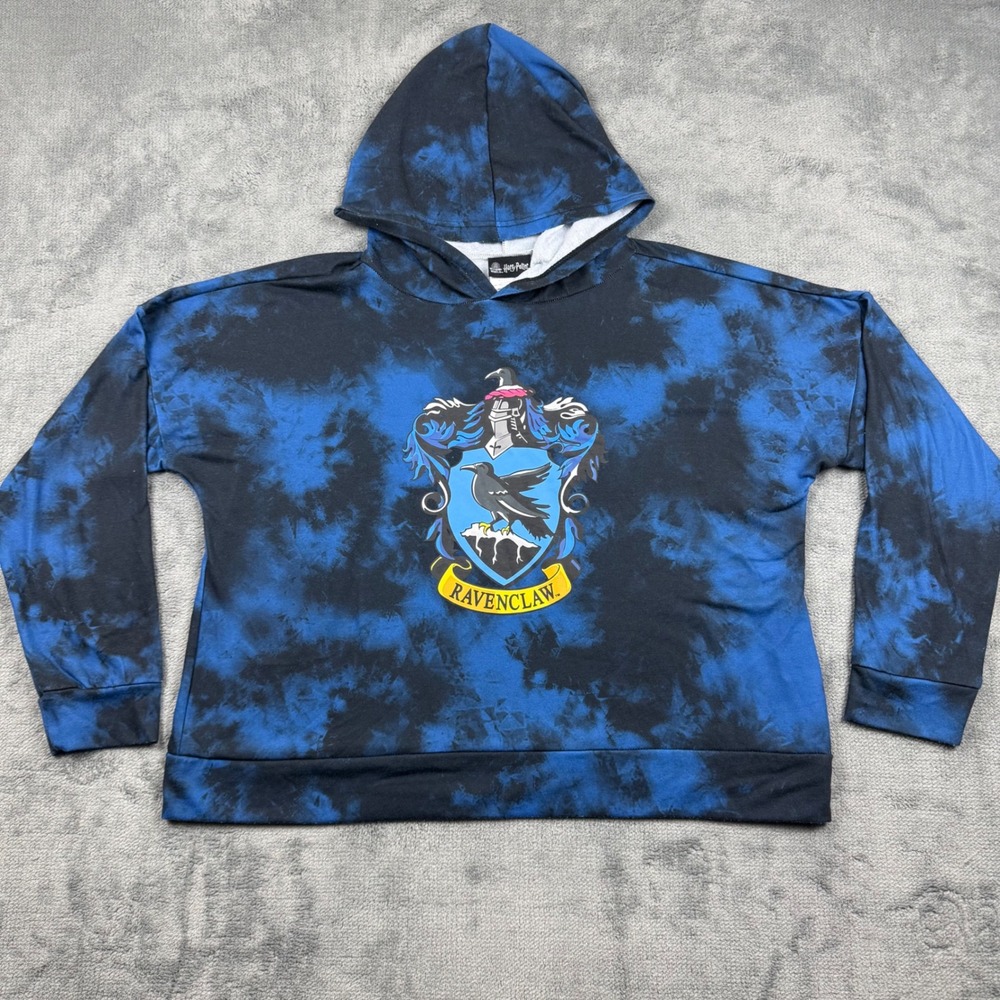 Harry Potter Ravenclaw Tie Dye Hoodie Blue Black Crest Pullover PJammy Medium